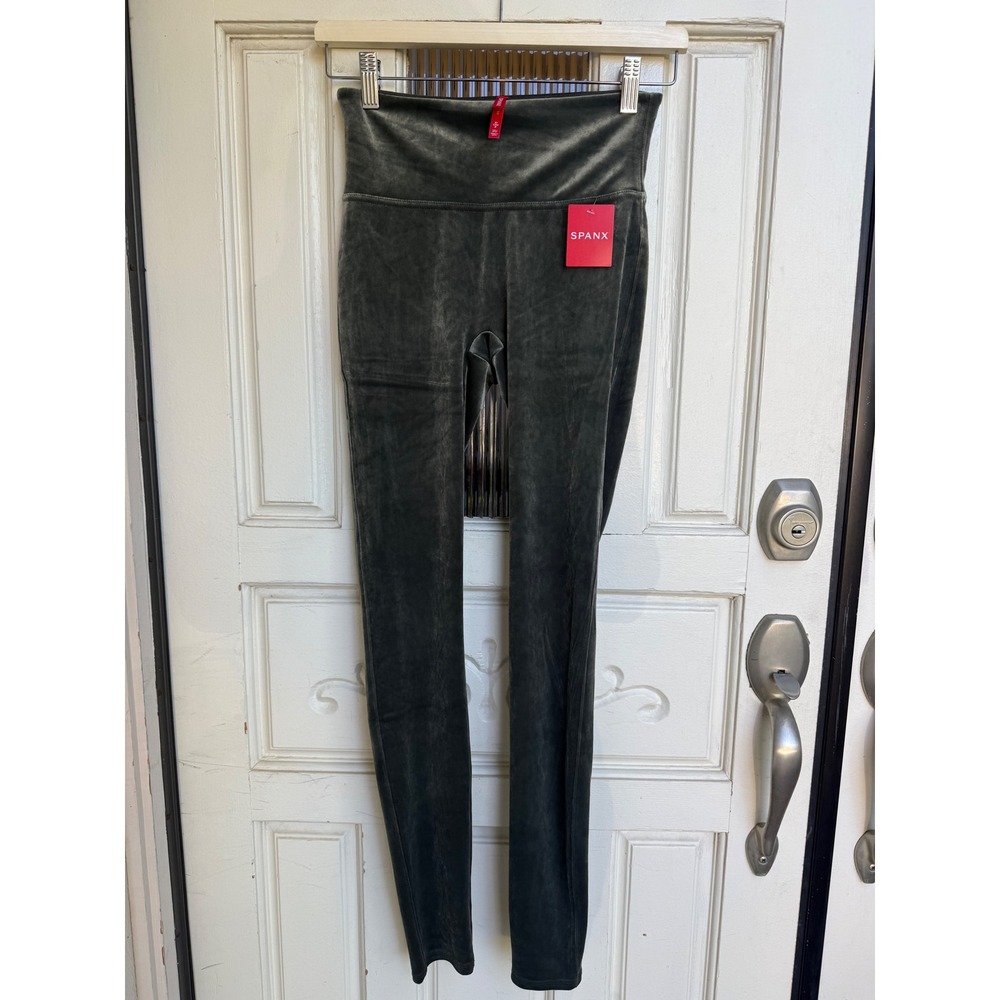 Spanx Velvet Leggings Dark Palm Green High Waist Shaping Pants Womens Size Small